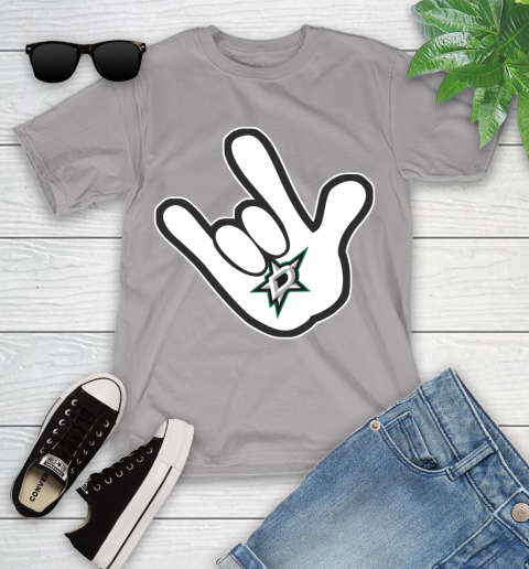 Dallas Stars NHL Hockey Mickey Rock Hand Disney Youth T-Shirt 4