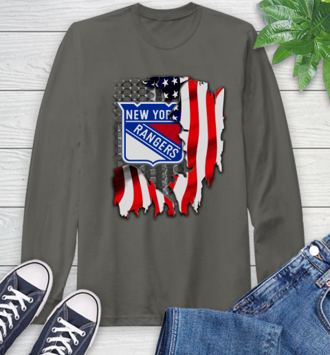 New York Rangers NHL Hockey American Flag Long Sleeve T-Shirt 9