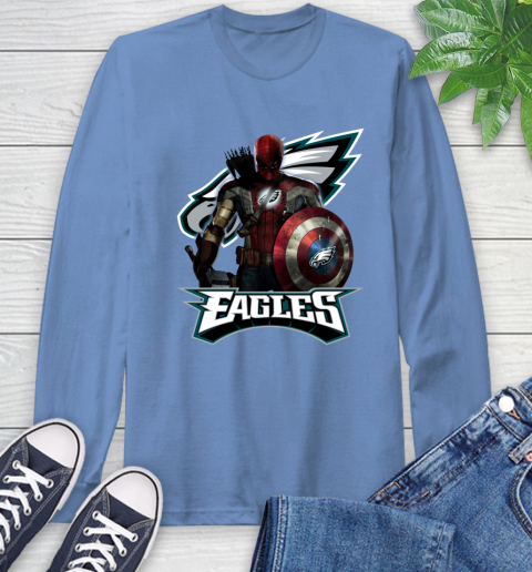 NFL Captain America Thor Spider Man Hawkeye Avengers Endgame Football Philadelphia Eagles Long Sleeve T-Shirt 11