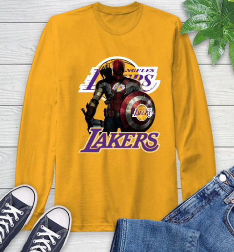 Los Angeles Lakers NBA Basketball Captain America Thor Spider Man Hawkeye Avengers Long Sleeve T-Shirt 3