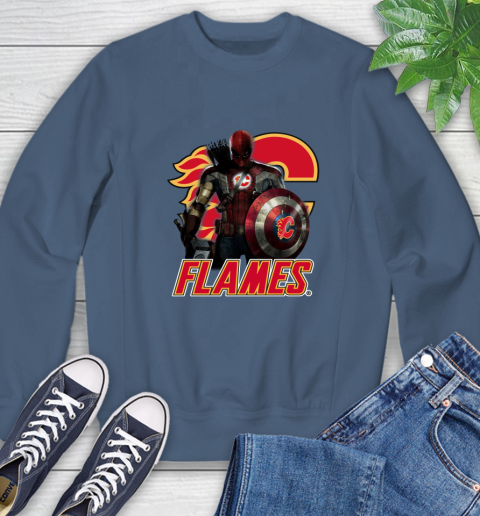 NHL Captain America Thor Spider Man Hawkeye Avengers Endgame Hockey Calgary Flames Sweatshirt 7