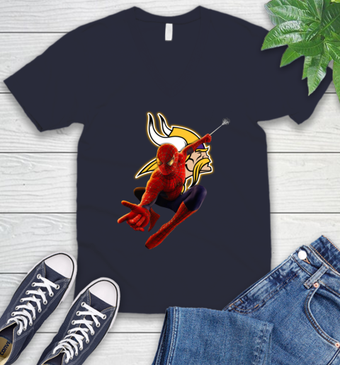 NFL Spider Man Avengers Endgame Football Minnesota Vikings V-Neck T-Shirt 3