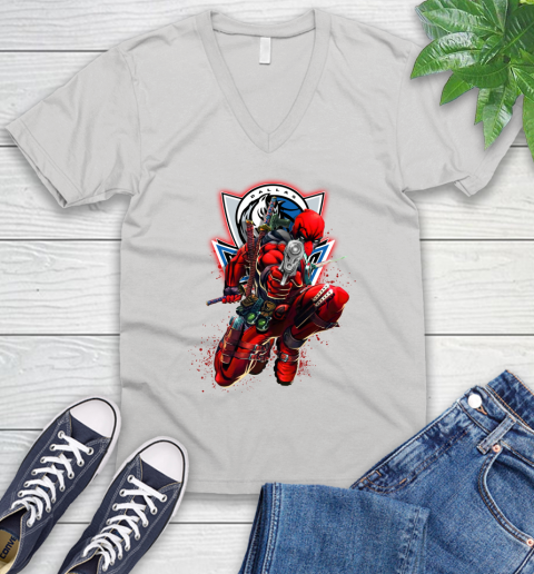 NBA Deadpool Marvel Comics Sports Basketball Dallas Mavericks V-Neck T-Shirt