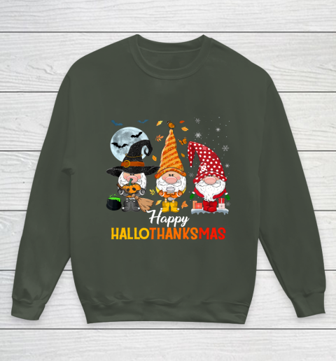 Gnomes Halloween And Merry Christmas Happy Hallothanksmas Youth Sweatshirt 8