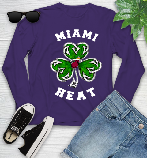 NBA Miami Heat Three Leaf Clover St Patrick's Day Basketball Sports Youth Long Sleeve 4