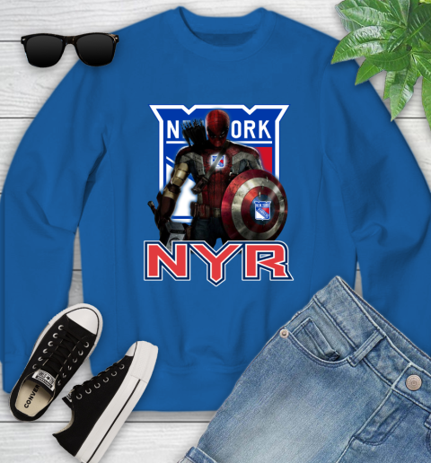 NHL Captain America Thor Spider Man Hawkeye Avengers Endgame Hockey New York Rangers Youth Sweatshirt 8