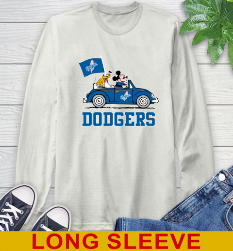 MLB Baseball Los Angeles Dodgers Pluto Mickey Driving Disney Shirt Long Sleeve T Shirt Tee For Sports