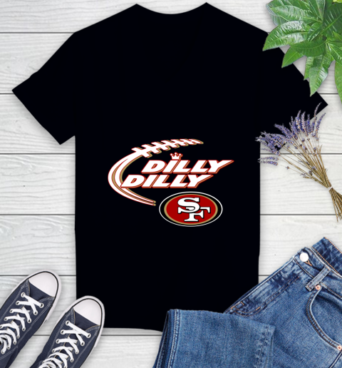 NFL San Francisco 49ers Dilly Dilly Football Sports Women's V-Neck T-Shirt 2