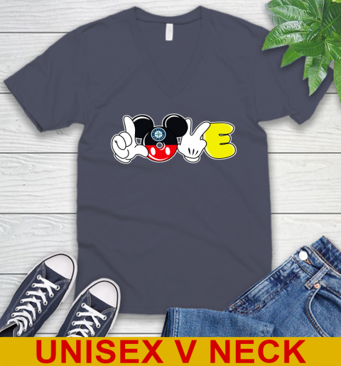 Seattle Mariners MLB Baseball Love Mickey Disney Sports V-Neck T-Shirt 8