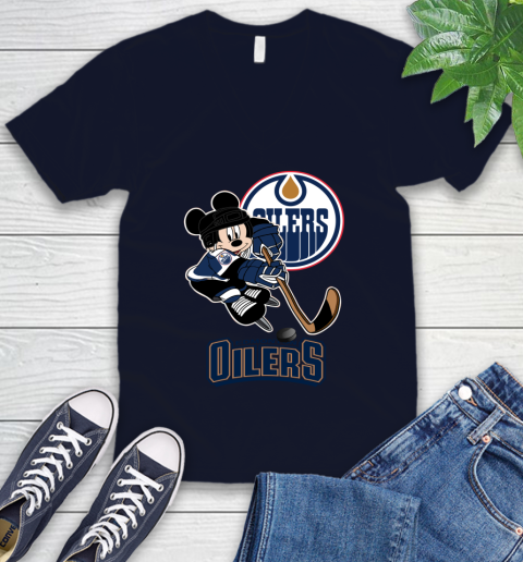 NHL Edmonton Oilers Mickey Mouse Disney Hockey T Shirt V-Neck T-Shirt 3