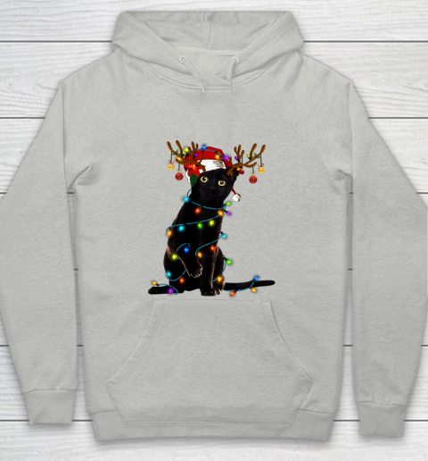 Black Cat Christmas Light T Shirt Funny Cat Lover Christmas Youth Hoodie