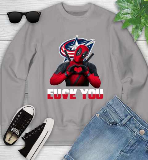 NHL Columbus Blue Jackets Deadpool Love You Fuck You Hockey Sports Youth Sweatshirt 3