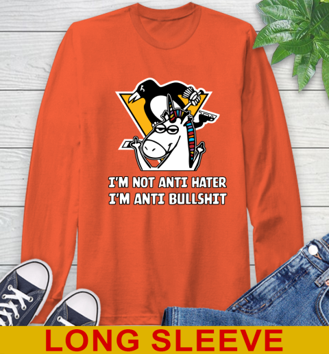 Pittsburgh Penguins NHL Hockey Unicorn I'm Not Anti Hater I'm Anti Bullshit Long Sleeve T-Shirt 5