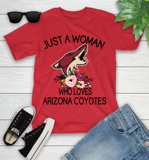 NHL Just A Woman Who Loves Arizona Coyotes Hockey Sports Youth T-Shirt 8