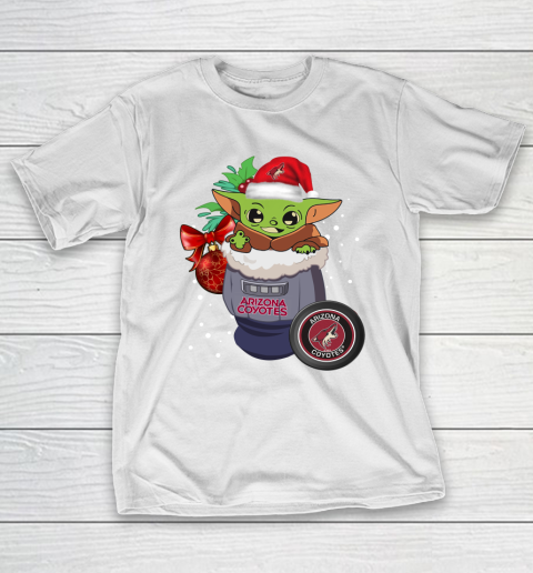Arizona Coyotes Christmas Baby Yoda Star Wars Funny Happy NHL T-Shirt 3