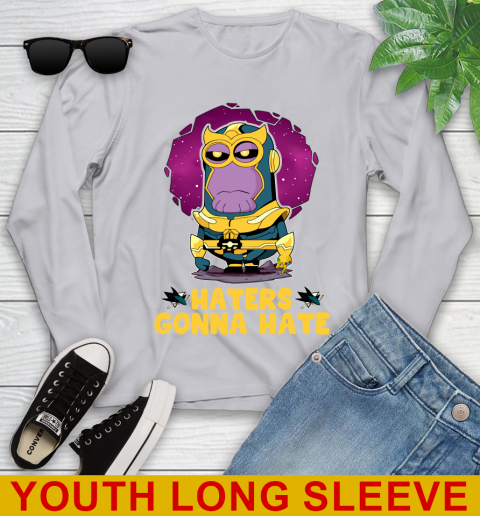 NHL Hockey San Jose Sharks Haters Gonna Hate Thanos Minion Marvel Shirt Youth Long Sleeve 6