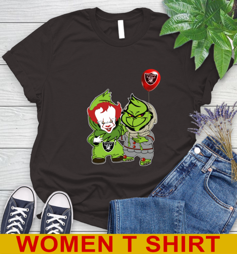Oakland Raiders Baby Pennywise Grinch Christmas NFL Football Women's T-Shirt 8