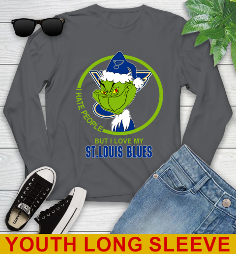 St.Louis Blues NHL Christmas Grinch I Hate People But I Love My Favorite Hockey Team Youth Long Sleeve 9