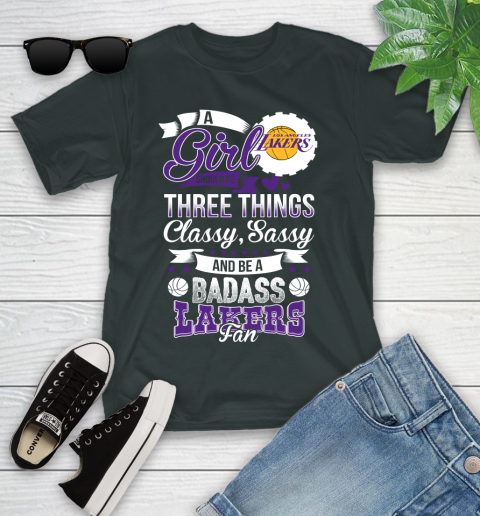 Los Angeles Lakers NBA A Girl Should Be Three Things Classy Sassy And A Be Badass Fan Youth T-Shirt 6