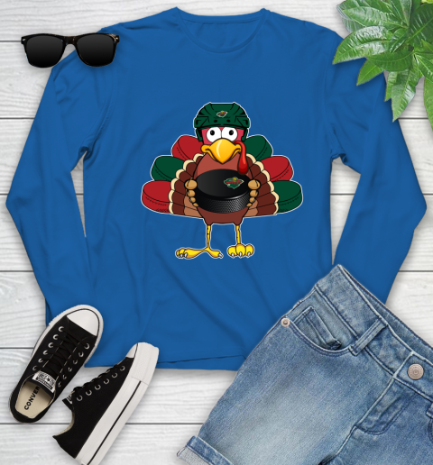 Minnesota Wild Turkey Thanksgiving Day Youth Long Sleeve 9