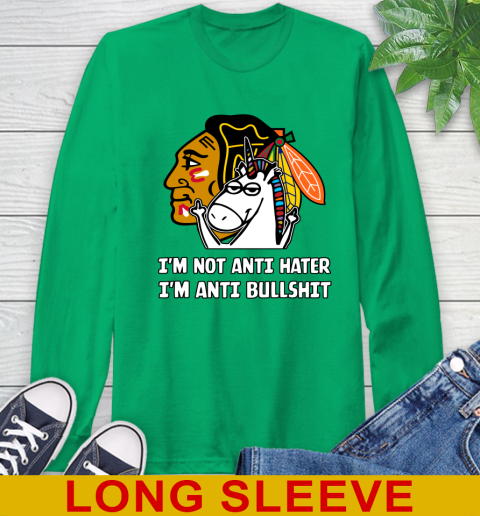 Chicago Blackhawks NHL Hockey Unicorn I'm Not Anti Hater I'm Anti Bullshit Long Sleeve T-Shirt 7
