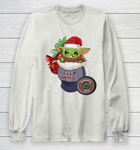 Minnesota Wild Christmas Baby Yoda Star Wars Funny Happy NHL Long Sleeve T-Shirt 12