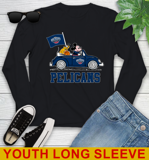 NBA Basketball New Orleans Pelicans Pluto Mickey Driving Disney Shirt Youth Long Sleeve 2