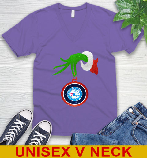 Philadelphia 76ers Grinch Merry Christmas NBA Basketball V-Neck T-Shirt - Image 10