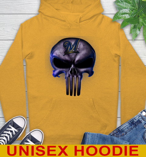 Milwaukee Brewers MLB Baseball Punisher Skull Sports Hoodie 2