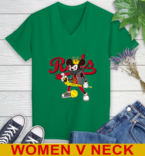 Cincinnati Reds MLB Baseball Mickey Peace Sign Sports Women's V-Neck T-Shirt 7 Cincinnati Reds MLB Baseball Mickey Peace Sign Sports Women's V-Neck T-Shirt - Image 7