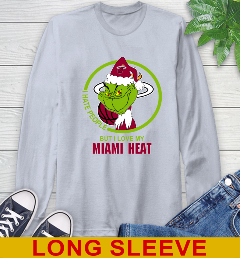 Miami Heat NBA Christmas Grinch I Hate People But I Love My Favorite Basketball Team Long Sleeve T-Shirt 6