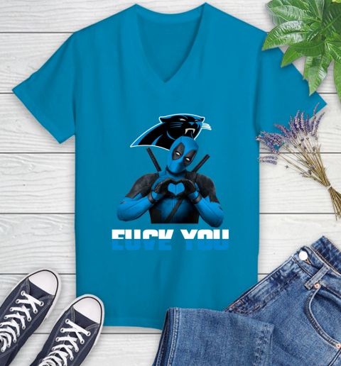 NHL Carolina Panthers Deadpool Love You Fuck You Football Sports Women's V-Neck T-Shirt 7