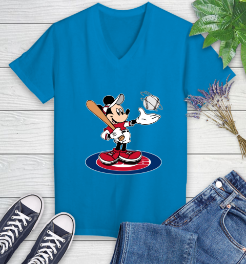 MLB Baseball Chicago Cubs Cheerful Mickey Disney Shirt Women's V-Neck T-Shirt 6