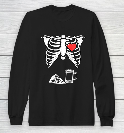 Skeleton Pregnancy Pizza Beer Xray Funny Halloween Soon Dad Long Sleeve T-Shirt
