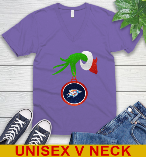 Oklahoma City Thunder Grinch Merry Christmas NBA Basketball V-Neck T-Shirt 9