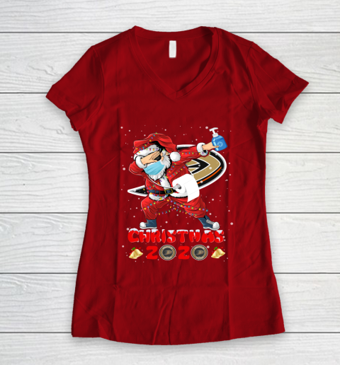 Anaheim Ducks Funny Santa Claus Dabbing Christmas 2020 NHL Women's V-Neck T-Shirt 8