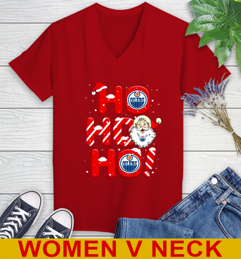 Edmonton Oilers NHL Hockey Ho Ho Ho Santa Claus Merry Christmas Shirt Women's V-Neck T-Shirt 10