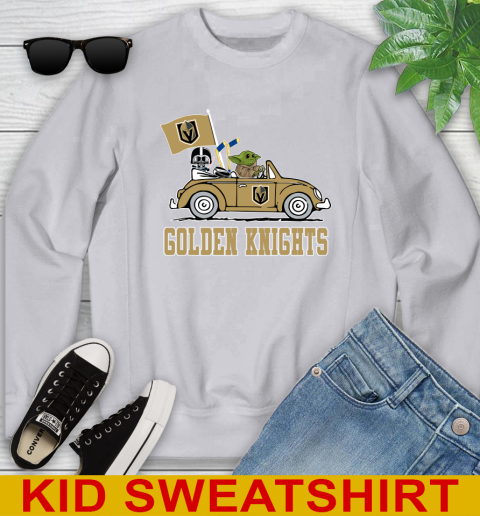 NHL Hockey Vegas Golden Knights Darth Vader Baby Yoda Driving Star Wars Shirt Youth Sweatshirt 4