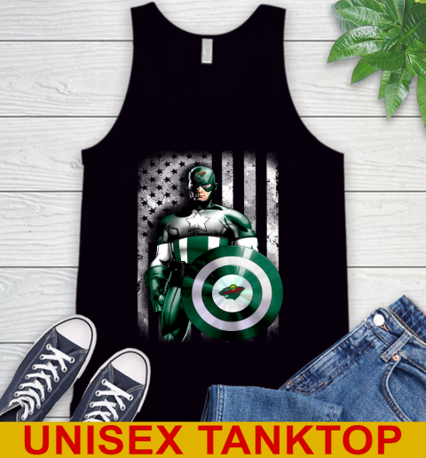 Minnesota Wild NHL Hockey Captain America Marvel Avengers American Flag Shirt Tank Top