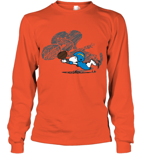 cjcs los angeles chargers snoopy plays the football game youth long sleeve 50 front orange