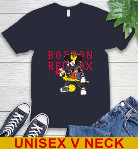 Boston Red Sox MLB Baseball Mickey Peace Sign Sports V-Neck T-Shirt 3