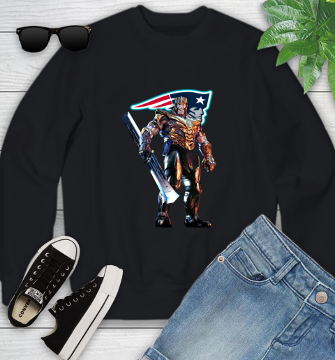 NFL Thanos Gauntlet Avengers Endgame Football New England Patriots Youth Sweatshirt 2