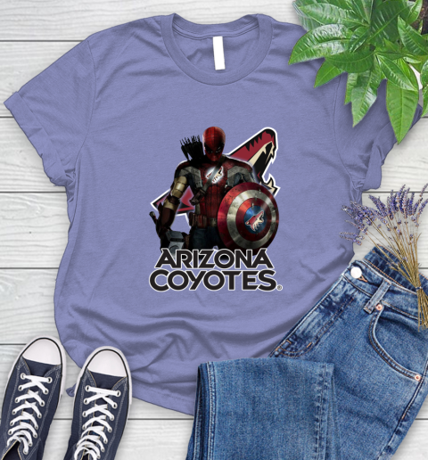 NHL Captain America Thor Spider Man Hawkeye Avengers Endgame Hockey Arizona Coyotes Women's T-Shirt 11