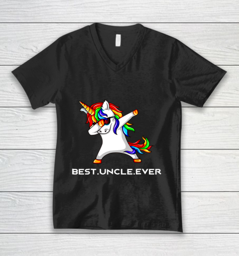 Funny Best Uncle Ever Dabbing Unicorn V-Neck T-Shirt