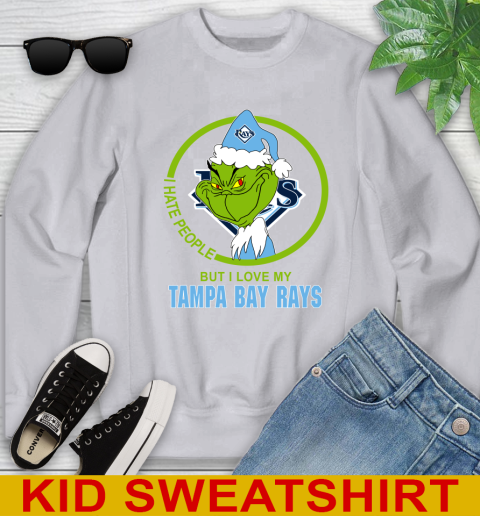 Tampa Bay Rays MLB Christmas Grinch I Hate People But I Love My Favorite Baseball Team Youth Sweatshirt 4