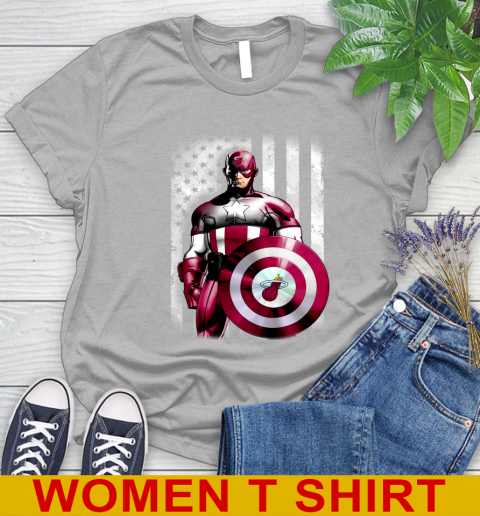 Miami Heat NBA Basketball Captain America Marvel Avengers American Flag Shirt Women's T-Shirt 5