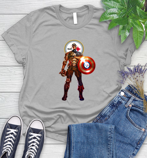 NFL Captain America Marvel Avengers Endgame Football Sports Pittsburgh Steelers Women's T-Shirt 5