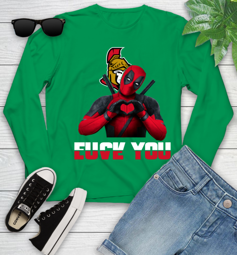 NHL Ottawa Senators Deadpool Love You Fuck You Hockey Sports Youth Long Sleeve 7