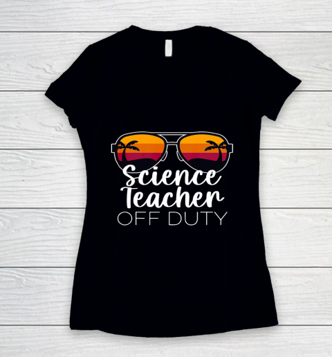 Science Teacher Off Duty Sunglasses Beach Sunset Women's V-Neck T-Shirt
