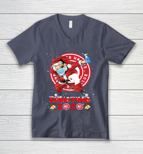 Atlanta Hawks Funny Santa Claus Dabbing Christmas 2020 NBA V-Neck T-Shirt 7